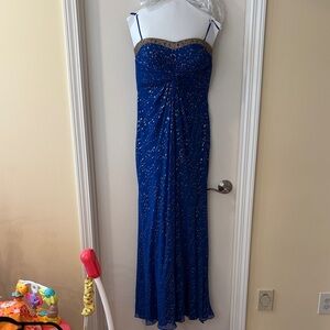 Aidan Mattox Blue and Gold Strapless Dress